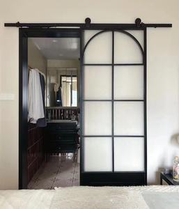 Porte de grange moderne et personnalisable en aluminium et verre pour usage commercial intérieur, salle de bain, balcon, villa, bureau, salle de conférence - Product Image 3