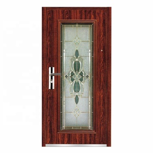 <span class=keywords><strong>Porte</strong></span> <span class=keywords><strong>d</strong></span>'<span class=keywords><strong>entrée</strong></span> en acier <span class=keywords><strong>de</strong></span> <span class=keywords><strong>sécurité</strong></span> moderne personnalisée, aspect bois PVC, avec verre, surface finie imperméable et anti-UV, pour usage hôtelier - Product Image 1