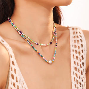 สร้อยคอลูกปัดหอยหินธรรมชาติสีโบฮีเมียนสร้อยคอโดพามีนโช้คเกอร์316L สแตนเลสแบบใหม่ - Product Image 5