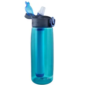 Botellas de filtro de agua con pajita de filtro integrado de 2 etapas, para senderismo, mochilero y viaje