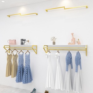Colgador Dorado de Pared y Estante Lateral <span class=keywords><strong>para</strong></span> Tiendas de Ropa Infantil y Femenina - Exhibidor Multifuncional - Product Image 2