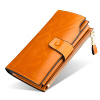 Großhandel Classic Style Brown Echt leder Travel Long Clutch Wallet Mit Sim Card Pocket Slots