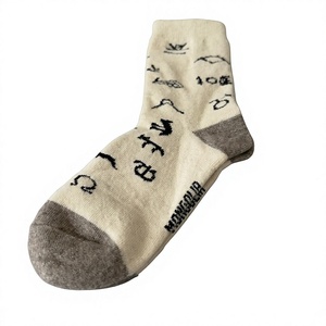 Wholesale White Letter Pattern Crew <b>Socks</b> <b>100</b>% Mongolian Sheep <b>Wool</b> Knitted Winter Warm Thick Symbol <b>Socks</b> for Women - Product Image 4