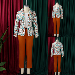 D603 Completo Elegante da <span class=keywords><strong>Donna</strong></span> per Ufficio, Set Blazer Stampato con <span class=keywords><strong>Pantaloni</strong></span>, <span class=keywords><strong>Tailleur</strong></span> Due Pezzi per Donne - Product Image 4