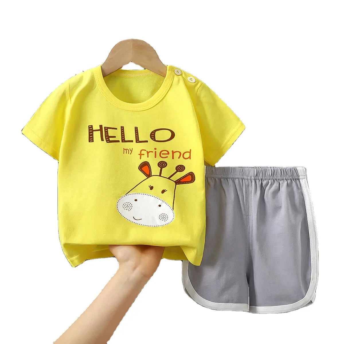 Fashion Summer Cute Kids Clothes Set 100% Cotton Girl Little Boys Baby Clothing Suit Printing Children Outfit