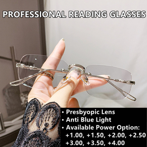 Gafas de lectura sin montura rectángulo redondo oro plata metal <span class=keywords><strong>lentes</strong></span> de lectura mujeres presbicia <span class=keywords><strong>anti</strong></span> luz azul + 1,50 + 2,50 - Product Image 3
