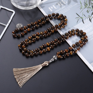 Collana con 108 Perle Mala 6/8mm, Perle per Preghiera e Meditazione Yoga, Annodate a Mano con Ciondolo <span class=keywords><strong>Albero</strong></span> della Vita e Nappa, Collana Lunga - Product Image 5
