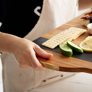 Tabla de Cortar de Madera de Acacia y Piedra Pizarra Natural para Cortar Queso, Fruta, Charcutería, Tabla De Cortar Schneidebrett - Product Image 5
