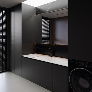 Meuble de salle de bain italien rectangulaire avec miroir intelligent éclairé, plateau en pierre et lavabo intégré - Product Image 4