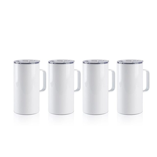 Sublimation Blank Tumblers 20 OZ White Mugs with Handle Stainless Steel Coffee Travel Cups with Sliding Lid for Mug Tumbler