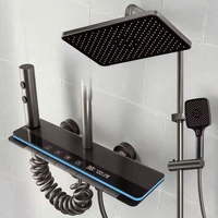 Ensemble de robinetterie de douche thermostatique gris aluminium avec affichage numérique intelligent, fonction pluie douce et céramique, idéal pour les hôtels