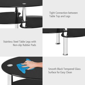 Số lượng đặt hàng tối thiểu 30 chiếc Bàn trà oval hiện đại bán chạy năm 2025, 3 tầng, mặt kính, chân thép, có ngăn chứa đồ cho phòng khách - Product Image 3