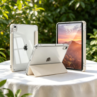 Étui transparent beige à trois volets compatible avec iPad Pro 11 pouces, design avec support pour stylet