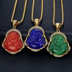 Vente en gros 316 acier inoxydable jade bouddha pendentif religieux sculpté cristaux jade bouddha pendentif collier pour hommes femmes (BN157) - Product Image 1
