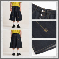 Shorts en jean personnalisés pour hommes OEM ODM Taille haute Jambe large Indigo Couture dorée Streetwear Été Hip Hop Boutons tricotés Vente en gros
