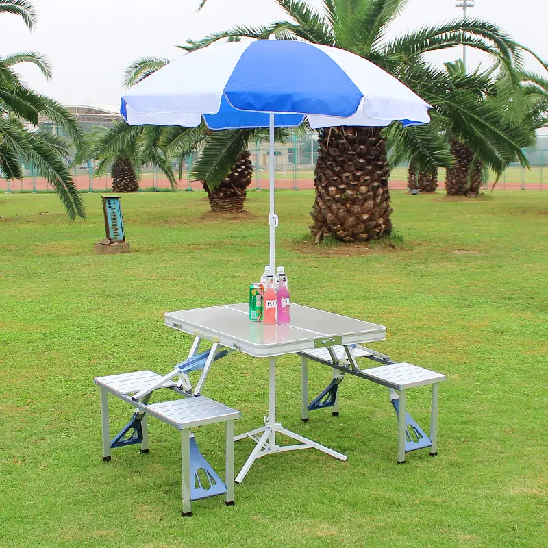 Portable Eays up Table pliante extérieure en aluminium Chaise de camping et ensemble de table avec parapluie