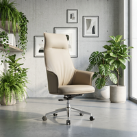 Chaise de bureau de direction minimaliste à dossier haut et fin, en similicuir, avec mécanisme d'aviation multifonction et pivotante