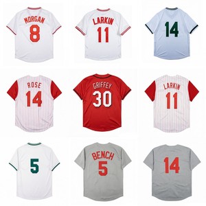 Camisetas de Béisbol Estilo Vintage para Hombre, Cosidas, 21 Deion Sanders, 30 Griffey Jr., 8 Joe <span class=keywords><strong>Morgan</strong></span>, 11 Barry Larkin, Tallas S-3XL - Product Image 1