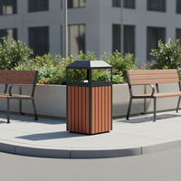 Poubelle extérieure en métal avec finition imitation bois, design de toit, résistante, pour parcs, rues et jardins, poubelle publique autoportante