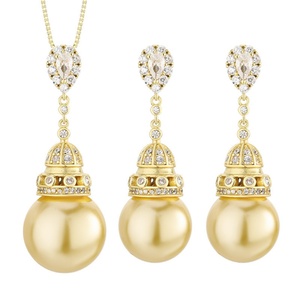 Wholesale Eco-friendly Copper Round 16-14MM Gold Plated Pearl Tassel Trendy Pendant <b>Earrings</b> <b>Set</b> Pearl Jewelry <b>Sets</b> for Women - Product Image 1
