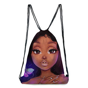 44 * 36厘米35款3D打印双肩背包卡通图案非洲女孩涤纶拉绳包粉丝礼品 - Product Image 4