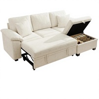 Ihanherry 86-Zoll Modulares Ecksofa mit Ausziehfunktion, 4-Sitzer L-förmiges Schlafsofa mit Stauraum, Ottoman aus Chenille, wandelbar, modernes Holzdesign