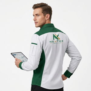 Chemise de travail pour homme Nextex, manches longues, boutonnée, gris-vert patchwork, respirante, en coton, uniforme - Product Image 2