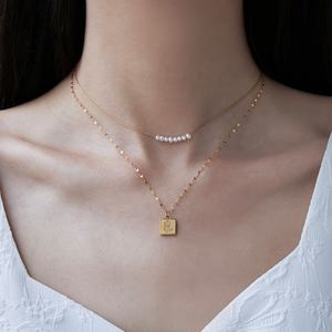 Collar de Perlas de Agua Dulce, Gargantilla Corta, Cadena de Bambú Pequeña con Colgante de Rosa Chapado en Oro, Forma Geométrica, Regalo - Product Image 2