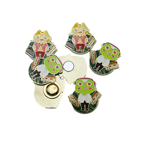 Imán de nevera metálico de esmalte suave con impresión UV, diseño de dibujos animados de rana, gato, paloma, dove, tierra y estrella, personalizable con pin o tapa. - Product Image 1