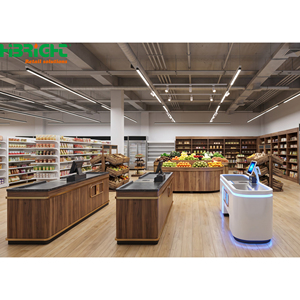 Estanterías de supermercado con acabado de madera, estanterías de exhibición para minoristas, góndolas, estanterías para tiendas de comestibles y tiendas de conveniencia - Product Image 3