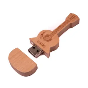 Pena berbentuk gitar kayu pabrik Stik Usb Logo ukiran untuk hadiah terbaik membeli Flash Drive 128gb 64gb 32gb 16gb 8gb 4gb 2gb