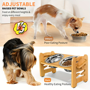 Mangeoire surélevée double pour chien et <span class=keywords><strong>chat</strong></span>, écologique, en <span class=keywords><strong>bois</strong></span> et acier inoxydable, réglable, durable et étanche - Product Image 1