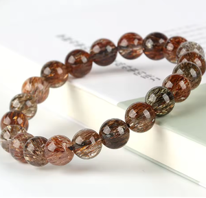 Pulsera de Cristal Natural Super Siete, Cuarzo Rutilado Negro Dorado, Cuentas Curativas, Joyería Unisex de Piedra Melodía, Suministro al por Mayor - Product Image 5
