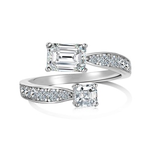 S925 Sterling Silver Emerald Cut Moissanite <b>Ring</b> Adjustable Open Band Wedding Engagement Jewelry for Ladies Bridal Gift Set <b>Ring</b> - Product Image 1