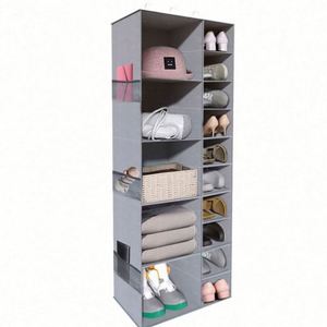 Multi-Purpose 10 <b>Shelf</b> Grey Fabric Hanging Closet Organizer with Drawers for Living Room Warehouse and Supermarket Use - Product Image 4