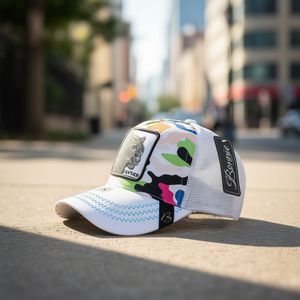 Cappello Trucker Bonnie in Tessuto a Rete Traspirante Impermeabile con Pannello Frontale Ricamato Unisex Stile Street a 6 Pannelli - Product Image 2