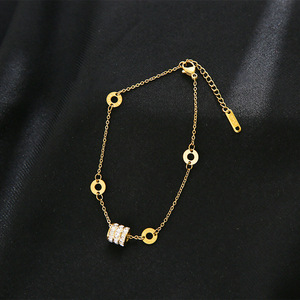 Gold Color Diamond Inlaid Small Waist <b>Chain</b> Link <b>Titanium</b> Steel Bracelet Women's Non-Fading Luxury Internet Popular Jewelry Cold - Product Image 2