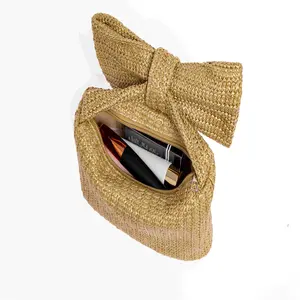 2024 ใหม่สไตล์ฟางกระเป๋าผู้หญิงชายหาด Tote กระเป๋าโครเชต์ Handmade กระเป๋าถือผู้หญิง
