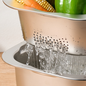 Stainless Steel Drain Basket Vegetable Washing Basin Stackable <b>Kitchen</b> <b>Storage</b> Set Minimalist Design - Product Image 1