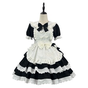 Black Pink Maid Lolita Dress With Ruffle Bow Spring 2025 Cosplay Costume For Anime Role Play - Product Image 4