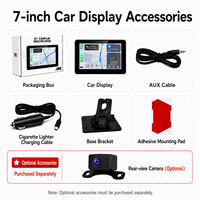 Pantalla LCD Táctil IPS de 7 Pulgadas y 25D para Computadora de a Bordo con CarPlay y Android Auto, Monitor de Cámara de Visión Trasera Inalámbrica