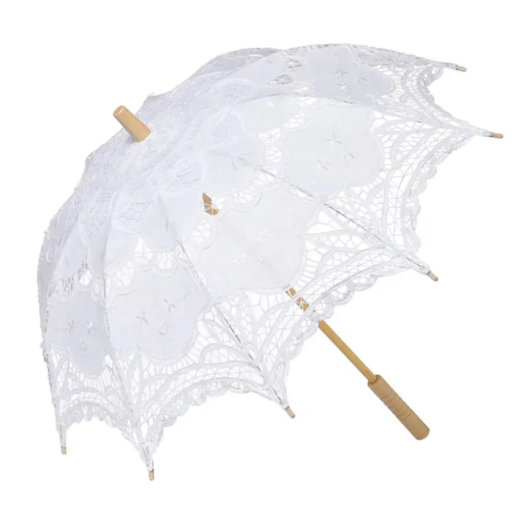 Fatto a mano in pura del merletto del cotone del ricamo delle donne parasole Nuziale di Cerimonia Nuziale ombrello