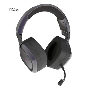Celest Ogryn Headphone Gaming, headset On Ear Podcast diatas telinga penghilang kebisingan dengan mikrofon berkabel