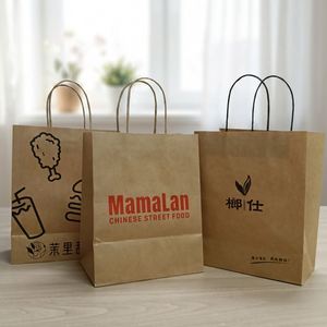 ถุงกระดาษคราฟท์สีน้ำตาลสำหรับใส่ของกลับบ้าน พิมพ์โลโก้ของคุณเองได้ - Product Image 2