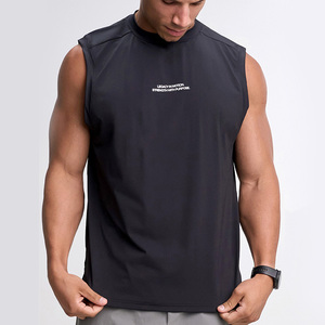 Débardeur de sport <span class=keywords><strong>sans</strong></span> manches pour homme avec logo personnalisé, col montant, séchage rapide, pour musculation et entraînement – Vente en gros - Product Image 1