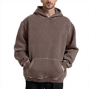 Hoodie unisexe court vintage délavé à l'acide, personnalisable avec logo, épais, à ourlet brut, en molleton bouclette, coupe oversize, avec impression en relief - Product Image 6