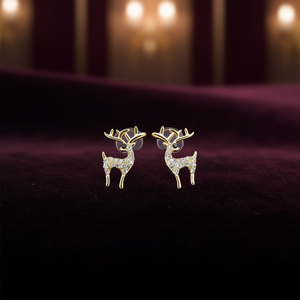 Orecchini a perno E3468 in oro bianco con cervo e strass di cristallo, design simpatico a forma di animale, per uso quotidiano, gioielli unisex - Product Image 2