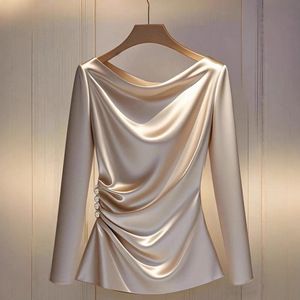 Camiseta Casual <span class=keywords><strong>de</strong></span> <span class=keywords><strong>Mujer</strong></span> con Hombros Descubiertos, Manga Larga, Corte Ajustado, Poliéster, Algodón y Spandex, Cintura Asimétrica - Product Image 4