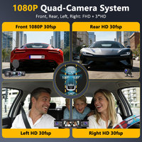 Caméra de tableau de bord de voiture 3,18 pouces IPS HD 1080P, 4 caméras, Wifi, caméra de tableau de bord avant et arrière, 4 objectifs