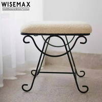 WISEMAX FURNITURE - Petit pouf et tabouret de coiffeuse en tissu velours moderne et métal - Meubles de maison durables pour la chambre à coucher et le salon